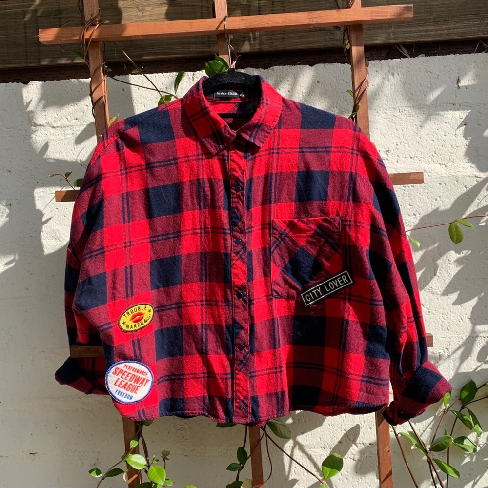 Cropped Flannel Button Up (Bershka)